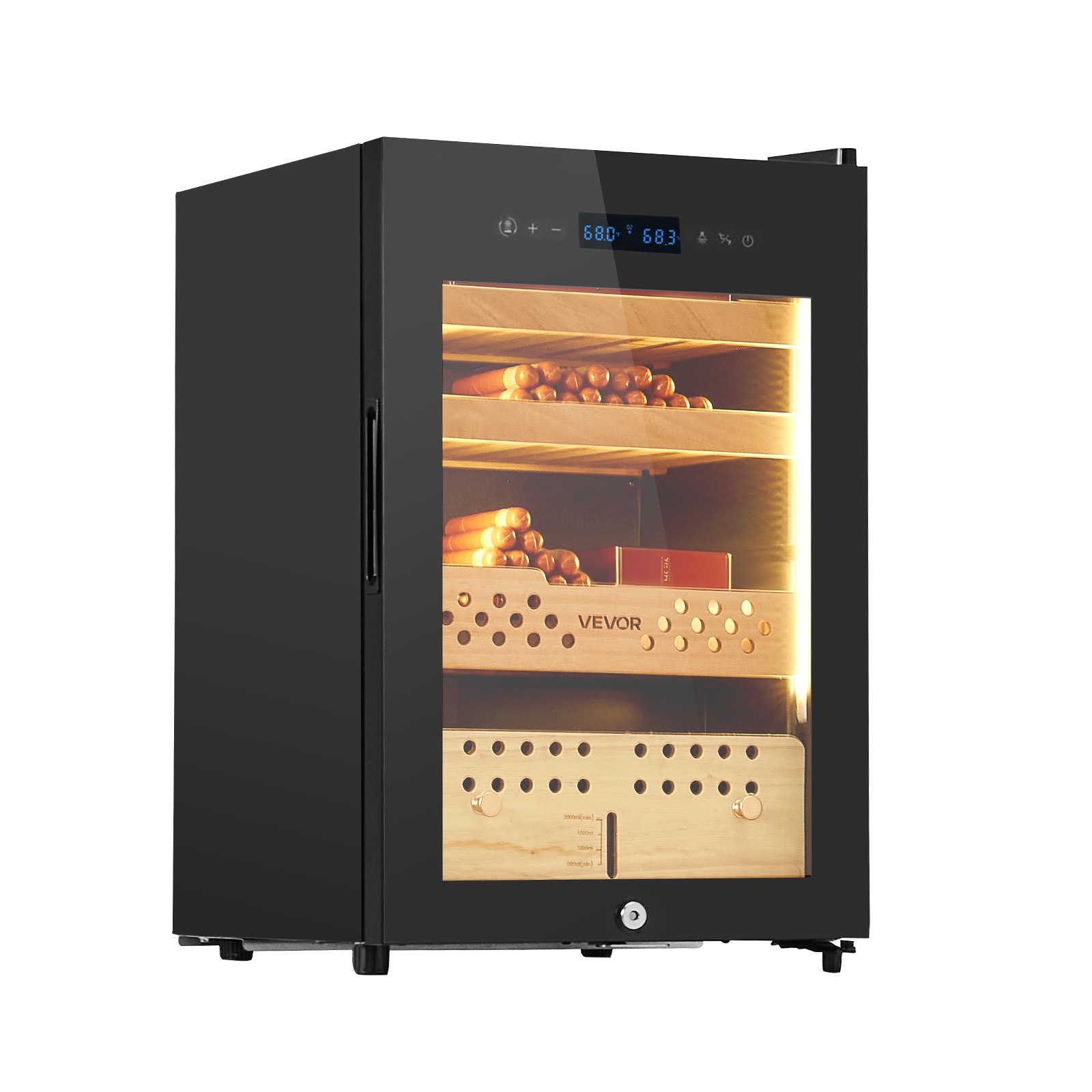 VEVOR elektrischer Zigarren-Humidorschrank 60 L 350 Stk. Zigarren-Humidorschrank mit Kompressorkühlung, konstanter Feuchtigkeits- und Temperaturregelung, Regalen und Schubladen 3-lagig