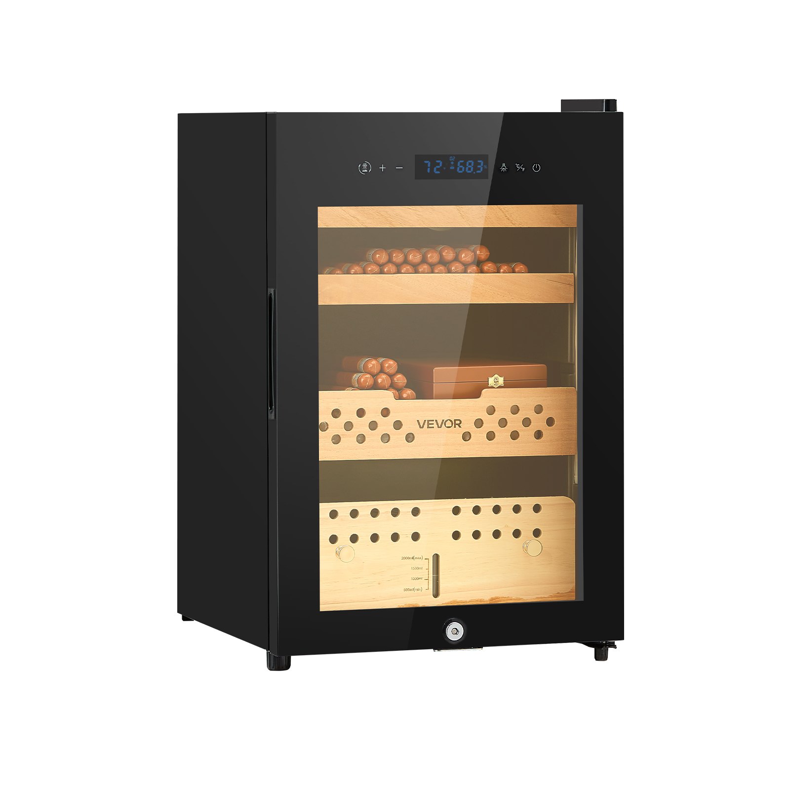 VEVOR elektrischer Zigarren-Humidorschrank 60 L 350 Stk. Zigarren-Humidorschrank mit Kompressorkühlung, konstanter Feuchtigkeits- und Temperaturregelung, Regalen und Schubladen 3-lagig