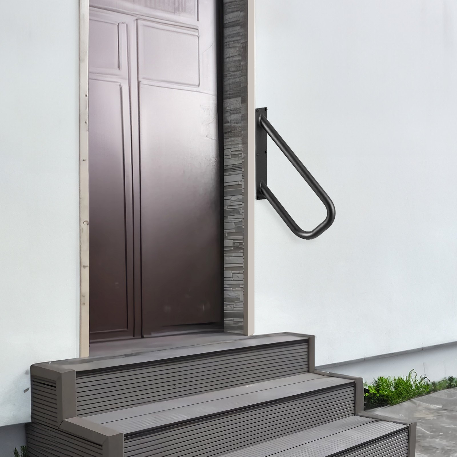 VEVOR Handläufe für Außentreppen, 18,9" Länge, 1,3" Rohr, Sicherheitsgeländer zur Wandmontage für 1-2 Stufen, Treppenhandlauf mit mattschwarzer Oberfläche, für Garten, Hof und Garage & Senioren, Schwangere, Behinderte