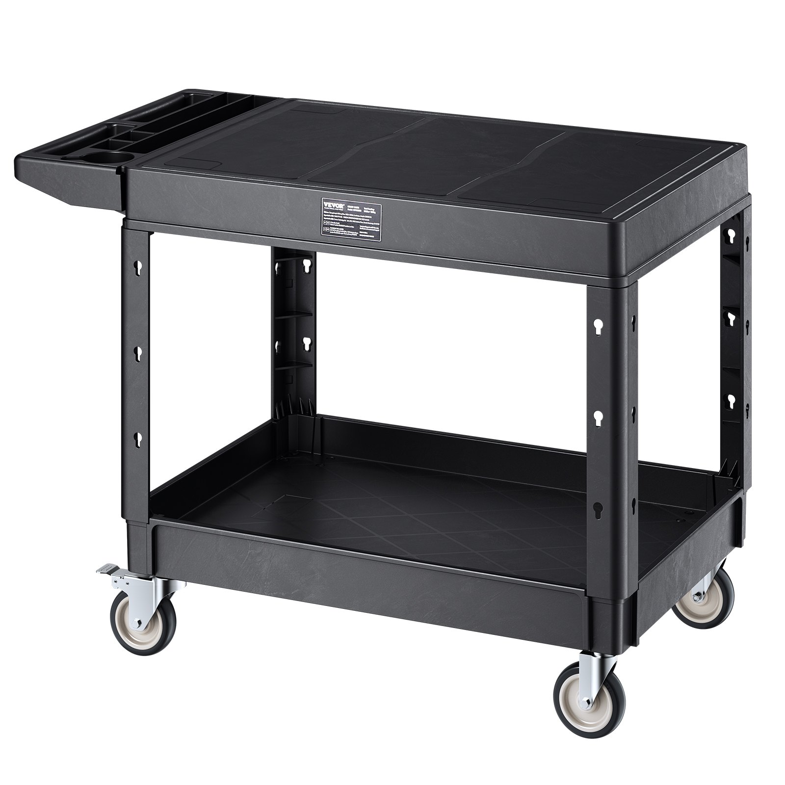 VEVOR Tool Trolley, 250 kg Load Capacity, Workshop Trolley, Multi-Purpose Trolley made of Plastic with Two Shelves & 360° Swivel Casters (2 with Brakes), Suitable for Warehouse, Garage, Cleaning, 1180x650x865 mm