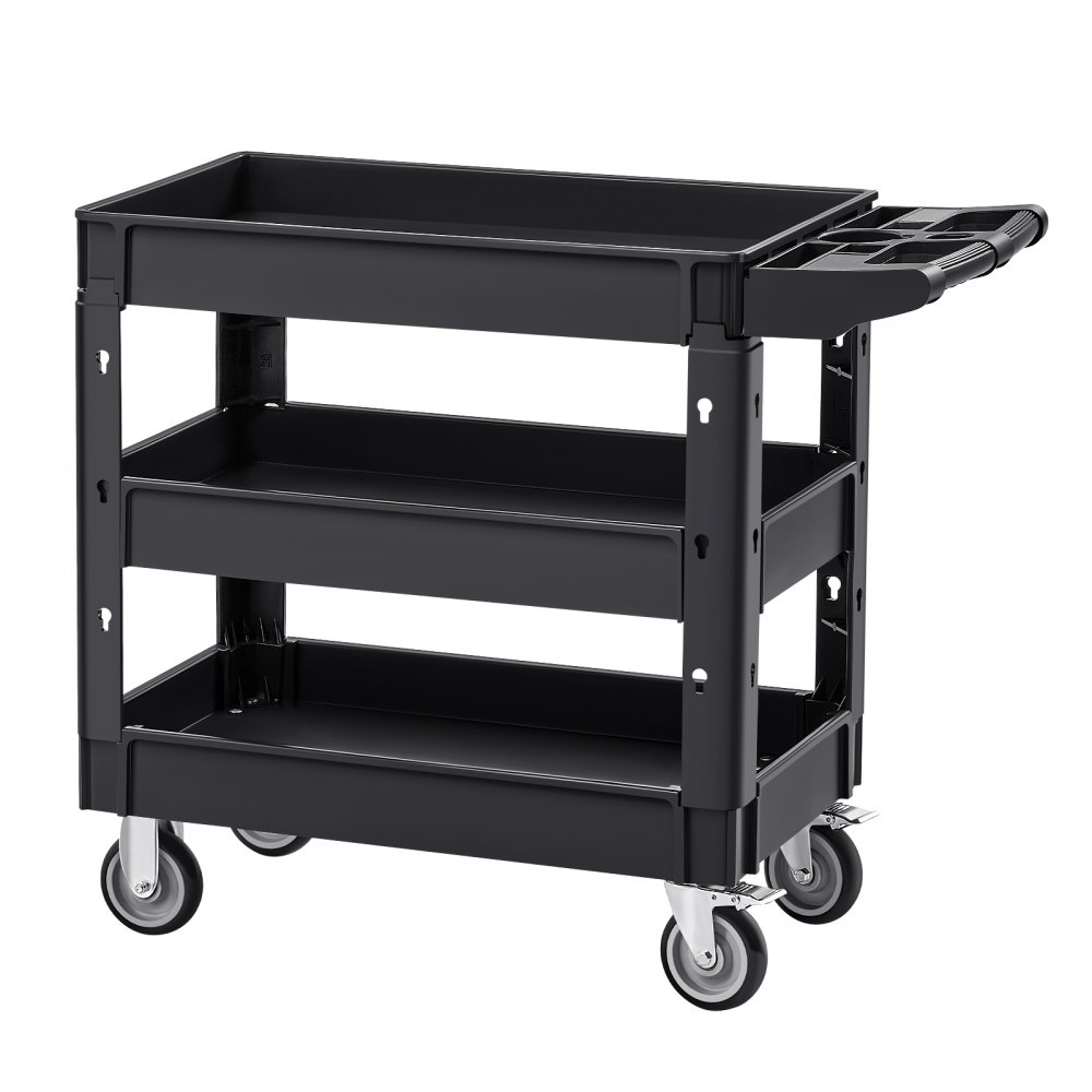 VEVOR Servierwagen 103x43,5x85,7cm Abräumwagen 249kg Tragfähigkeit Rollwagen aus Polypropylen Mehrzweckrollwagen mit 3 Fächern Küchenwagen mit Schwenkrädern Nischenwagen Werkstattwagen Servicewagen