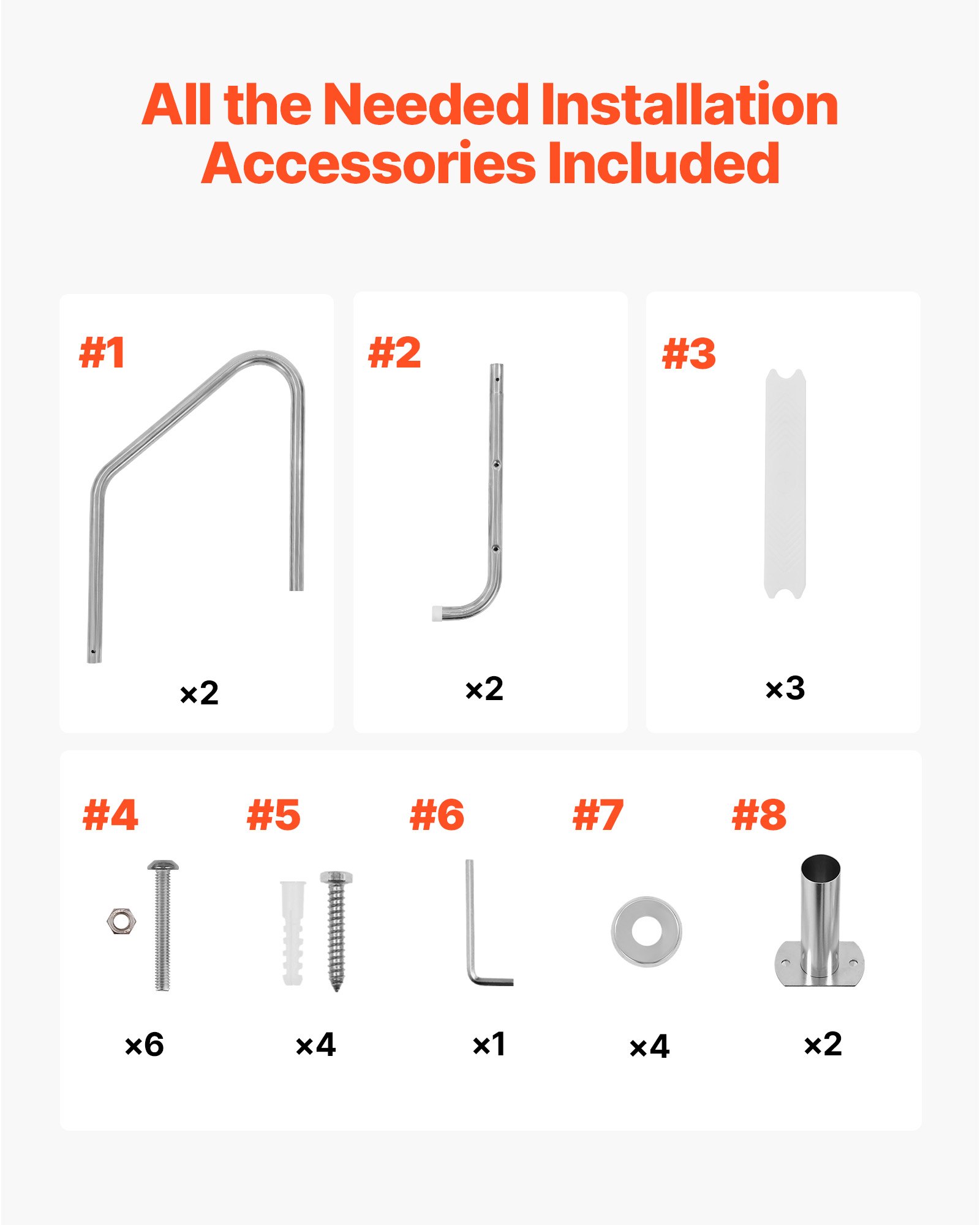 VEVOR Poolleiter Edelstahl 120 kg, 3-stufige Treppe mit Doppeltem Handlauf, Rutschfeste Stufen, Sicherheitsleiter für Ein- & Ausstiege von ca. 122 bis 137 cm Unterflur-Pool, 655x600x1580 mm
