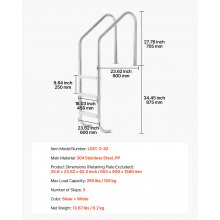 VEVOR 3-stufige Edelstahl-Poolleiter mit 2 Handläufen 120kg für 122-137cm Pools