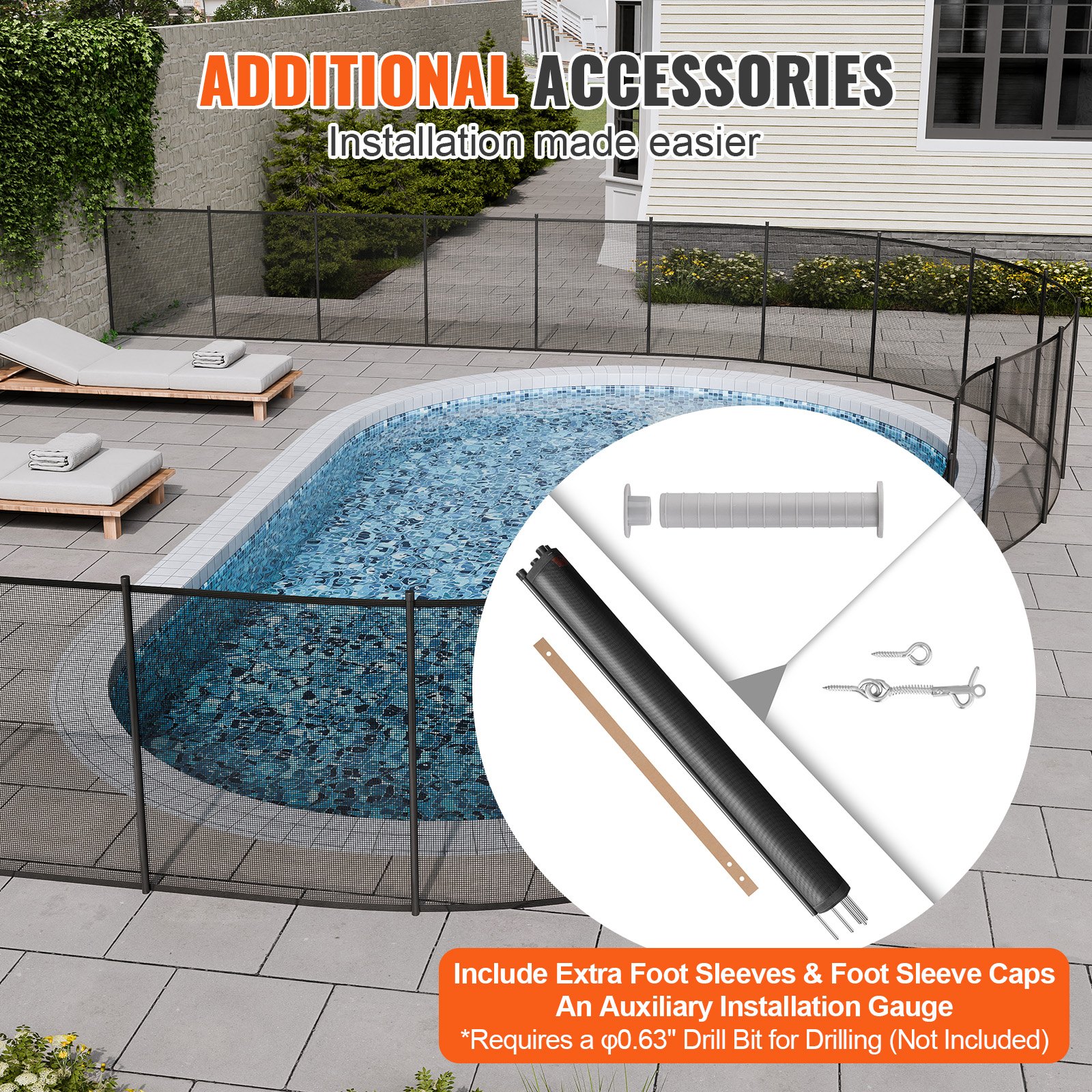 VEVOR Poolzaun, 1,21 x 3,66 m abnehmbarer Kindersicherheits-Poolzaun, einfache DIY-Installation, Schwimmbadzaun, 340 g Teslin-PVC-Poolzaunnetz, schützt Kinder und Haustiere