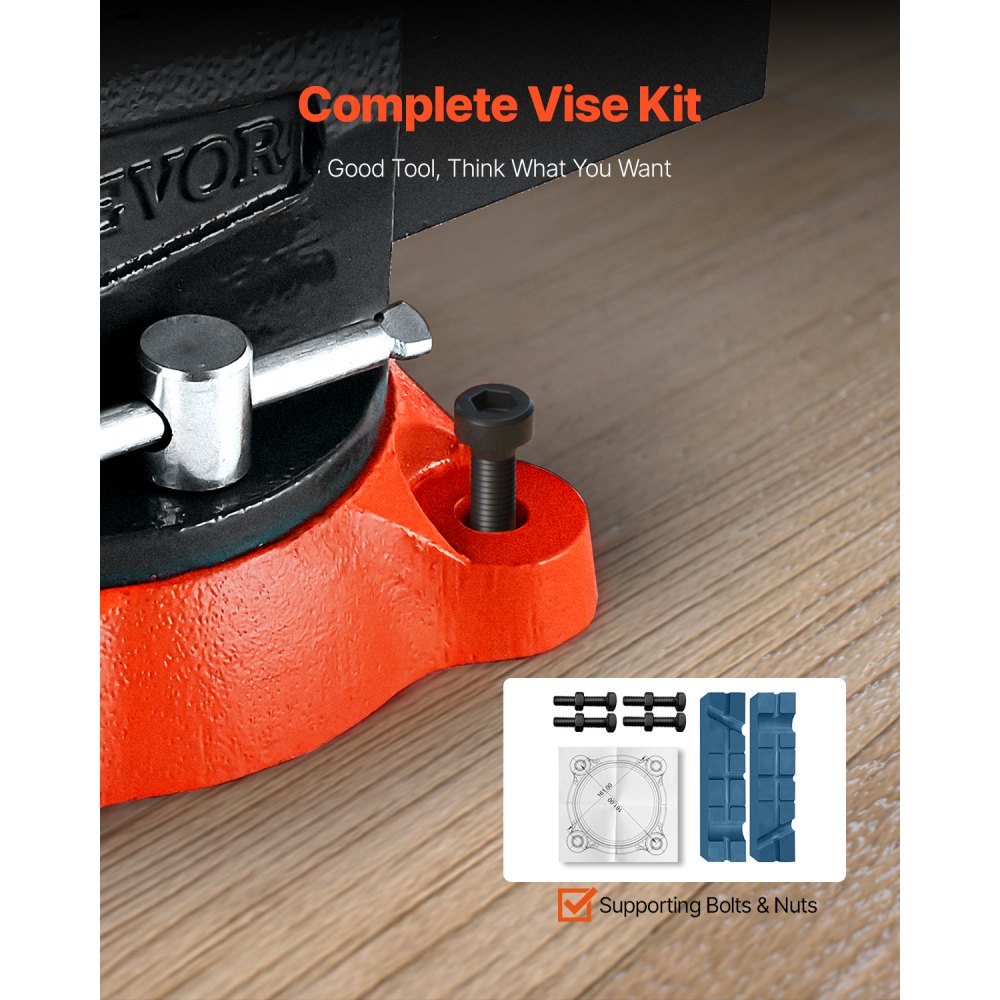 VEVOR Schraubstock, 140 mm Backenbreite, 140 mm max. Backenöffnung, 360° schwenkbare Feststellbasis, 73 mm Ausladung, Werkbank-Schraubstock aus Sphäroguss, Zwei-Wege-Backen zum Einspannen runder Rohre