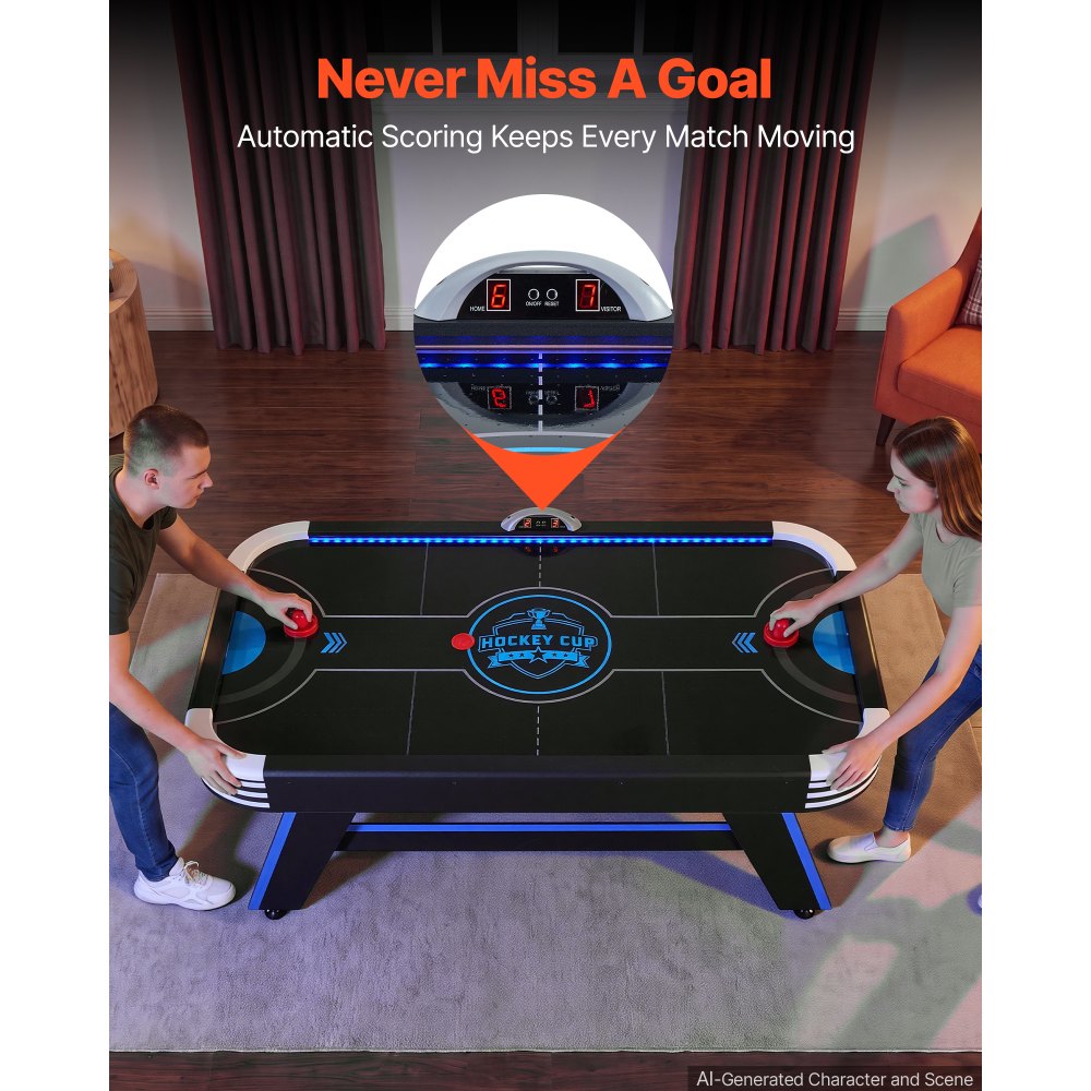 VEVOR Airhockeytisch 183 x 102 x 79 cm MDF Elektrischer Hockeytisch Schwarz Geeignet für Familien und Spieleabende, Elektronisches Punktesystem, LED-Beleuchtung, Eckenschutz und Verstellbare Standfüße