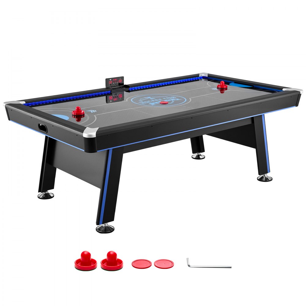 VEVOR Airhockeytisch 226 x 127 x 82 cm mit Elektronischem Punktesystem für Familienabende, Keller und Zuhause, Gleichmäßige Luftzirkulation, LED-Beleuchtung, Eckenschutz und Verstellbare Füße