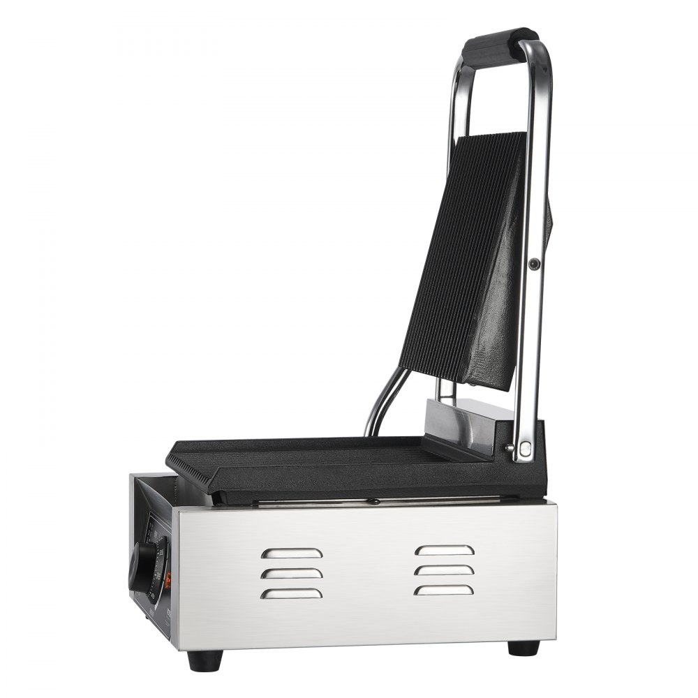 VEVOR kommerzieller Panini-Grill, 1,8 kW elektrischer Sandwich-Panini-Maker, Sandwich-Pressgrill Edelstahl, Panini-Grill mit Temperaturregelung & 23 x 23 cm großer, voll gerillter Emaille-Platte