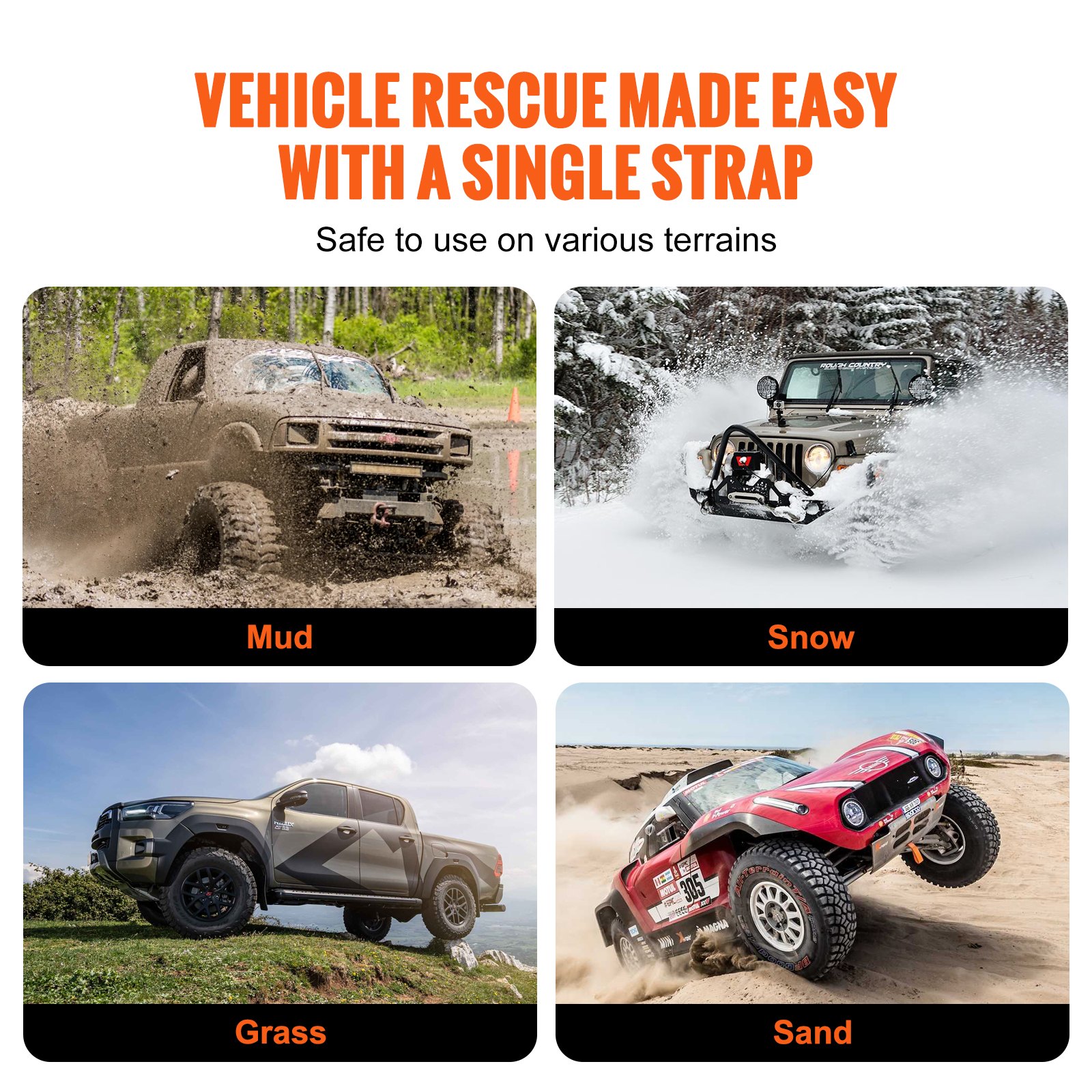 VEVOR Abschleppgurt für ATV-Autos mit Haken, 50 mm x 6 m, 7711 kg, Abschleppgurte mit Sicherheitshaken, robustes Abschleppseil für LKWs, Abschleppzubehör, Abschleppkabel für die Bergung am Straßenrand