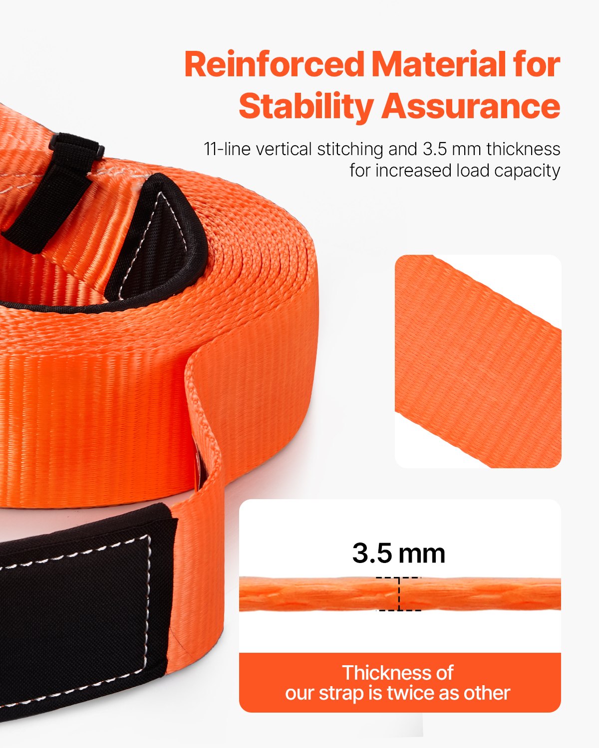 VEVOR Heavy Duty Tow Strap Recovery Kit 76.2 mm x 9.1 m (MBS-16329 kg) Tree Saver Winch Strap, Triple Reinforced Loop & Protective Sleeves & Storage Bag, 19 mm D-Ring Shackles, for Truck Jeep SUV ATV