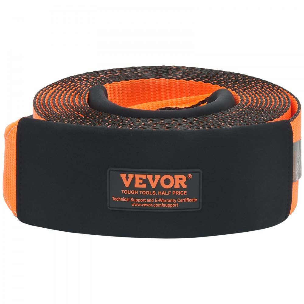 VEVOR Abschleppgurt 101,6 mm x 9,1 m, 21092 kg Bruchfestigkeit, dreifach verstärkte Schlaufengurte, Abschleppen und Bergen im Gelände, extreme Wetterbeständigkeit, Schutzhüllen und Aufbewahrungstasche
