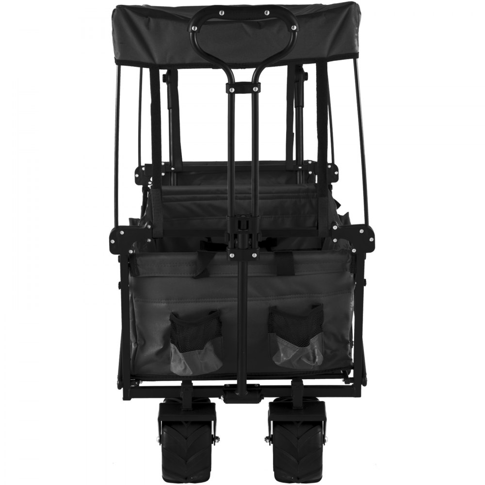 VEVOR Bollerwagen Faltbar, 92,7 x 54,3 x 98,5 cm Handwagen Faltbar, Schwarzer Gerätewagen Handwagen bis 100 kg Tragkraft Transportwagen, Gartenanhänger mit Dach Transportkarre Gerätewagen