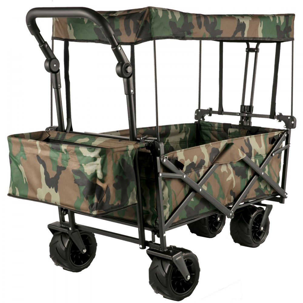 VEVOR Faltbarer Bollerwagen mit Verdeck im Camouflage-Design und robusten Rädern.