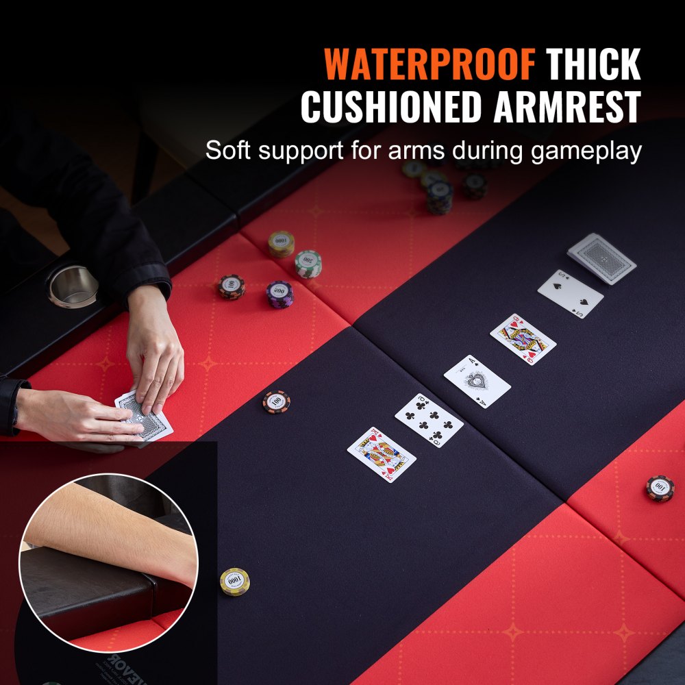 VEVOR Casino Pokertisch Klappbare Tischbeine 2290 x 1220 x 800 mm (L x B x H), Faltbarer Pokertisch, Schwarz & Rot Pokerauflage Klapptisch für 10 Spieler, Pokertisch mit Staubschutzhülle Tragbar