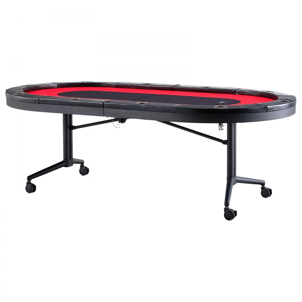 VEVOR Casino Pokertisch Klappbare Tischbeine 2290 x 1220 x 800 mm (L x B x H), Faltbarer Pokertisch, Schwarz & Rot Pokerauflage Klapptisch für 10 Spieler, Pokertisch mit Staubschutzhülle Tragbar