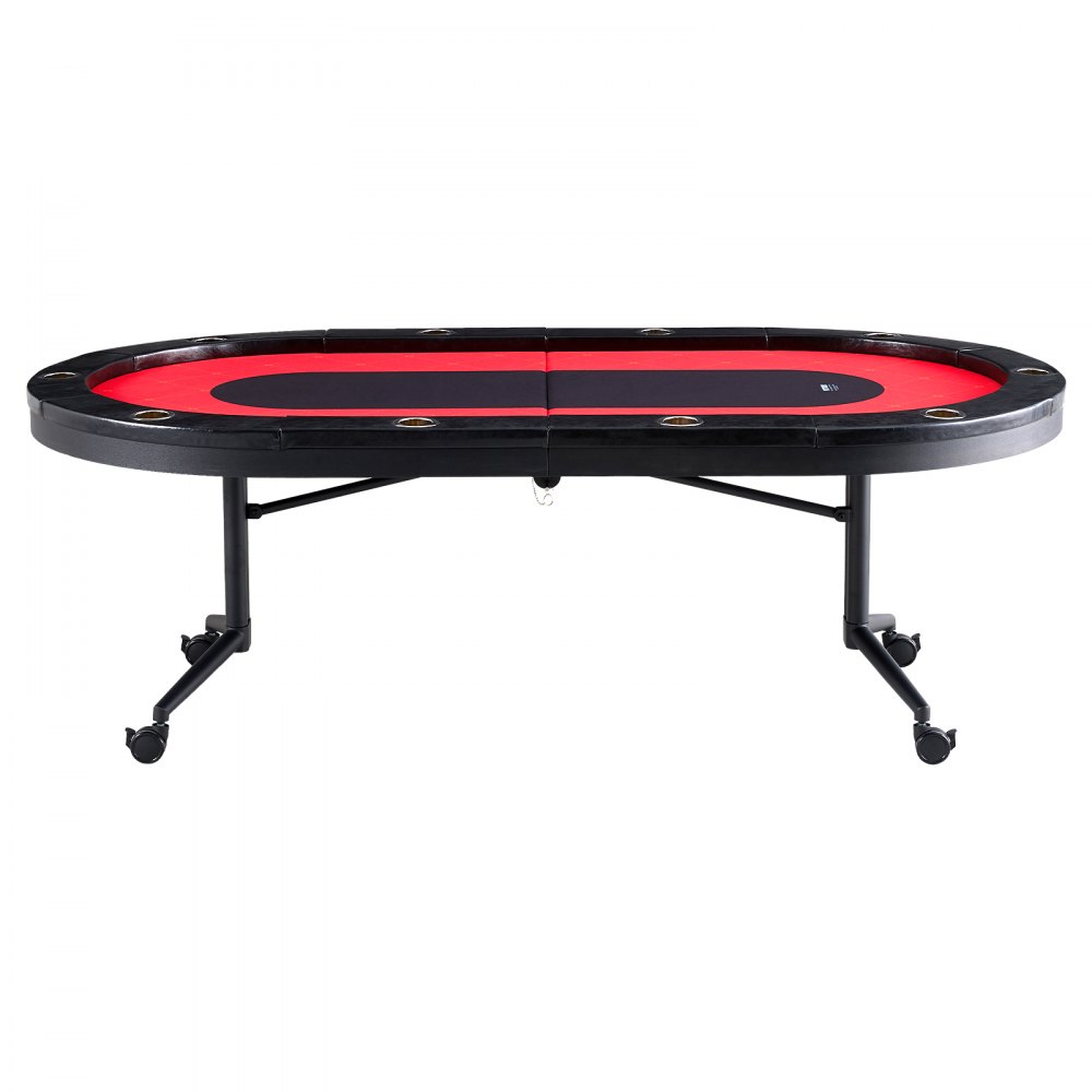 VEVOR Casino Pokertisch Klappbare Tischbeine 2290 x 1220 x 800 mm (L x B x H), Faltbarer Pokertisch, Schwarz & Rot Pokerauflage Klapptisch für 10 Spieler, Pokertisch mit Staubschutzhülle Tragbar