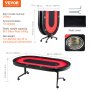 VEVOR Casino Pokertisch Klappbare Tischbeine 2290 x 1220 x 800 mm (L x B x H), Faltbarer Pokertisch, Schwarz & Rot Pokerauflage Klapptisch für 10 Spieler, Pokertisch mit Staubschutzhülle Tragbar