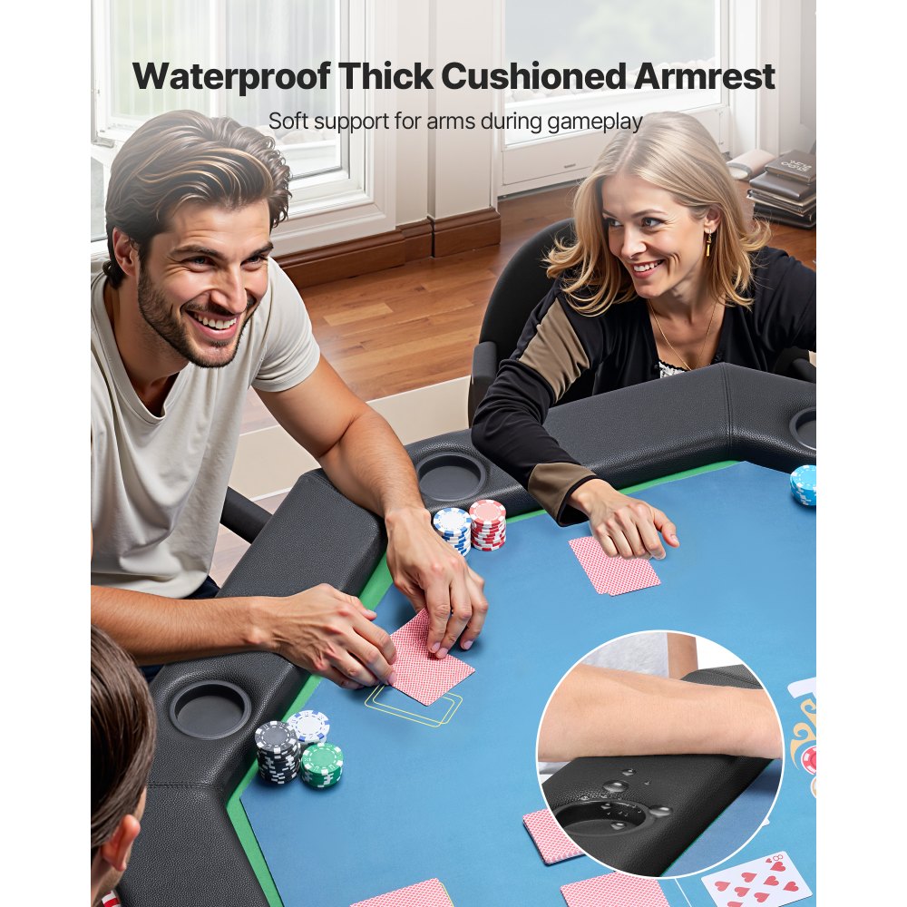 VEVOR klappbarer Pokertisch für 8 Spieler (1325 mm) Kasino-Freizeittisch mit gepolsterten Schienen & Getränkehaltern, achteckige tragbare Spieltische mit Filz- und Metallbeinen Texas Hold’em Poker
