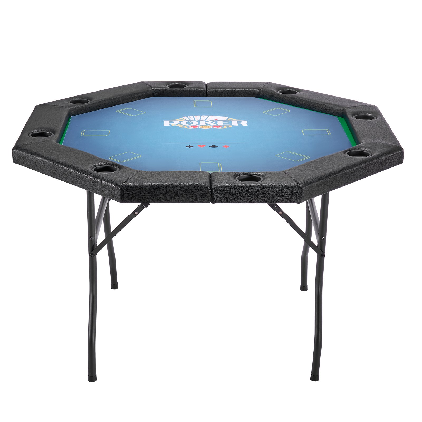 VEVOR klappbarer Pokertisch für 8 Spieler (1325 mm) Kasino-Freizeittisch mit gepolsterten Schienen & Getränkehaltern, achteckige tragbare Spieltische mit Filz- und Metallbeinen Texas Hold’em Poker