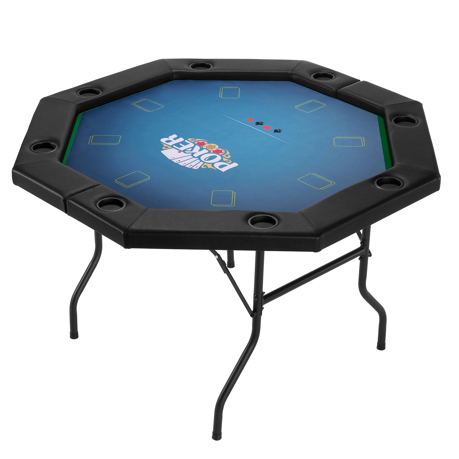 VEVOR klappbarer Pokertisch für 8 Spieler (1325 mm) Kasino-Freizeittisch mit gepolsterten Schienen & Getränkehaltern, achteckige tragbare Spieltische mit Filz- und Metallbeinen Texas Hold’em Poker