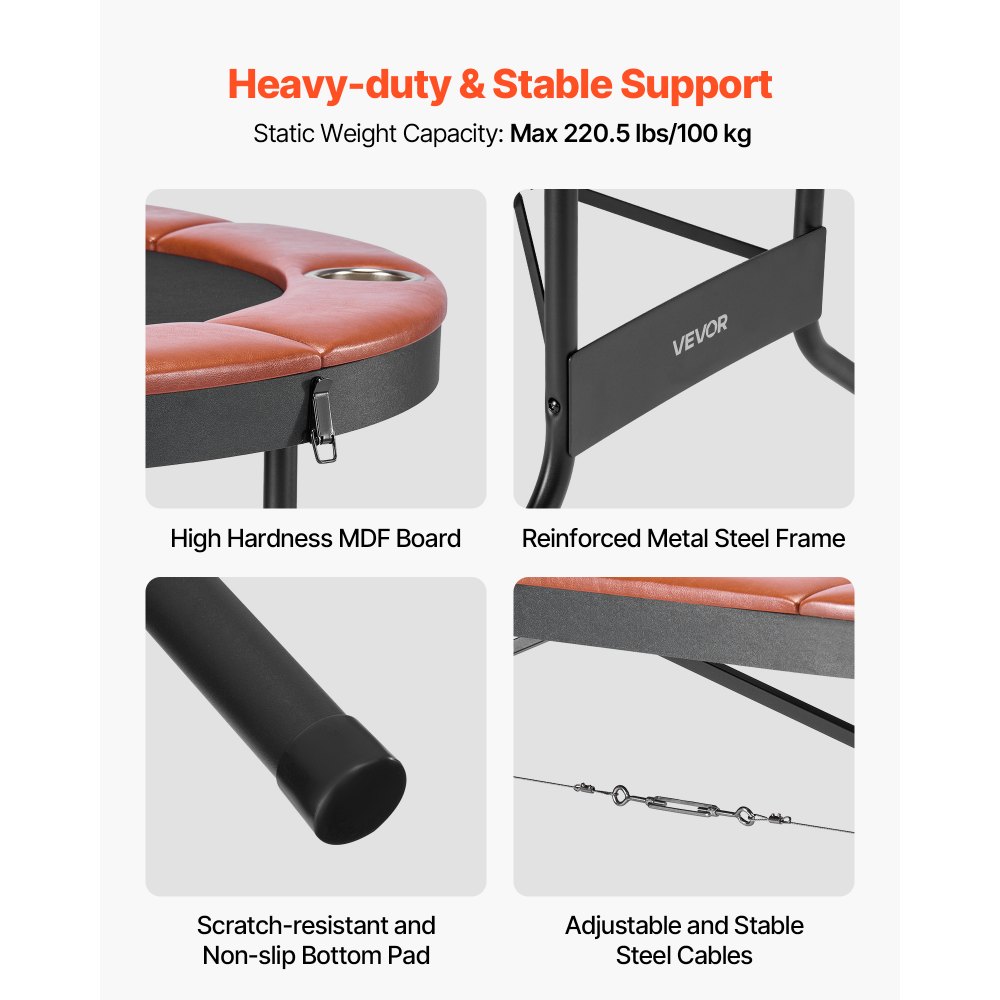 VEVOR klappbarer Pokertisch für 8 Spieler (183 cm) Kasino-Freizeittisch mit gepolsterten Schienen & Getränkehaltern, ovale tragbare Spieltische mit Filz- und Metallbeinen, Texas Hold’em Poker