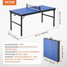 VEVOR Mittelgroßer Tischtennistisch Ping-Pong-Tisch Faltbar 1526x665x718mm