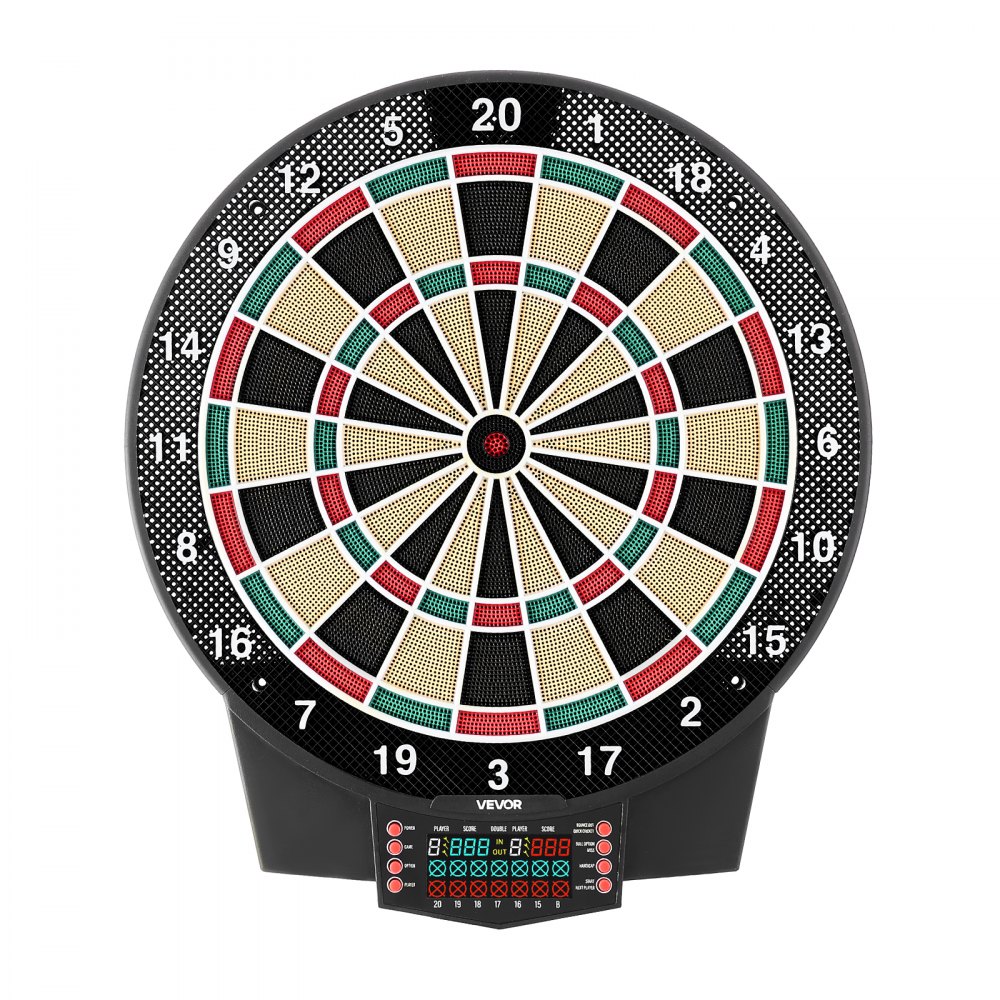 VEVOR Elektronische Dartscheibe, 393 mm E-Dartsboard mit 43 Spielen & über 320 Variationen für bis zu 8 Spieler, 6 Darts mit Flights & 50 Ersatz-Dartspitzen, Farb-LCD-Punkteanzeige
