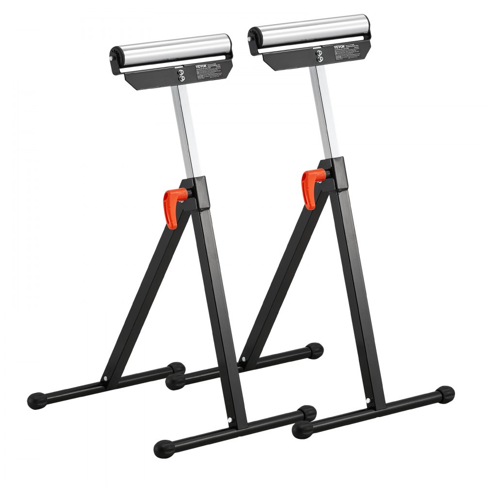 VEVOR 2-piece set of roller stands, 61 kg load capacity, height adjustable 68-108 cm, foldable roller stand with 292.1 mm polished steel roller head, work stand for table saw outrun, extension support