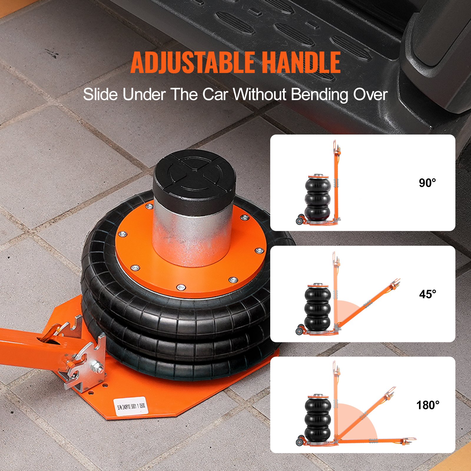 VEVOR Pneumatic Car Jack, 3-ton Air Jack with Raised Column and Adjustable Handle, Easy-to-Lift and Space-Saving Jack with Thick Rubber Pad, for Sedan, SUV, Pickup