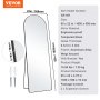 VEVOR Curved Full-Length Mirror, 1650 x 558 mm, Standing Mirror with Stand, Freestanding or Wall Mounted, Aluminum Alloy Frame, Full-Length Dressing Mirror for Living Room and Bedroom