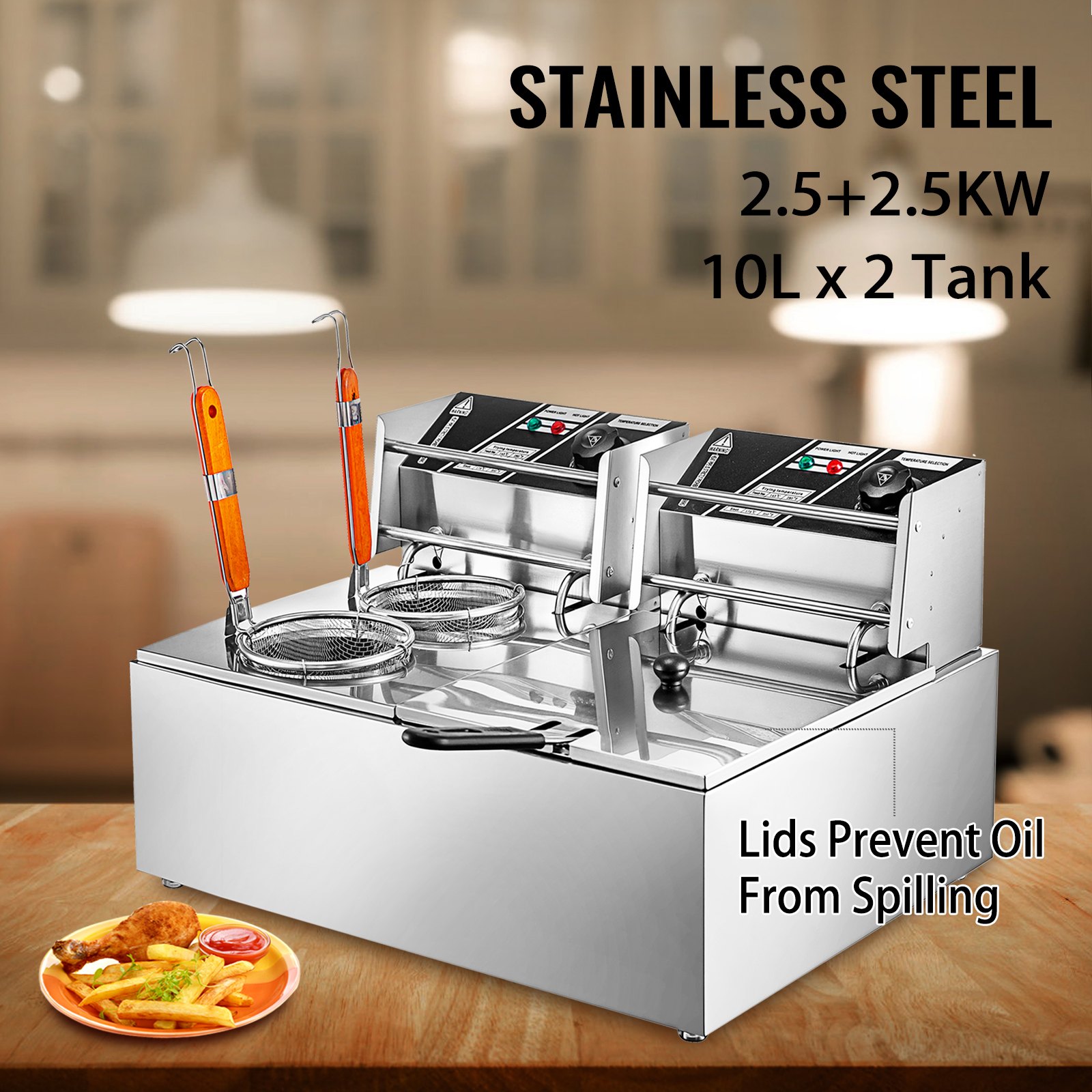 Vevor Fritteuse Elektrische Elektro Friteuse Fritöse Edelstahl 2,5kw, 2 X 10l