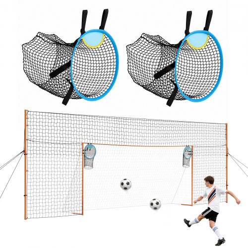 VEVOR Fußballtor 484 x 212 cm Tragbares Soccertor mit Eisenrohrrahmen, für Gärten Parks und Schulen, mit Ballfangnetz, Zielnetz, PE-Netz über 110 km/h, Bodenankern und Abspannseilen für Naturrasen