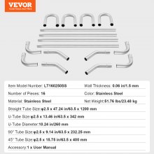 VEVOR Universal-Auspuff-Kit 16-tlg. Auspuffrohr Auspuffsystem 63,5mm Edelstahl