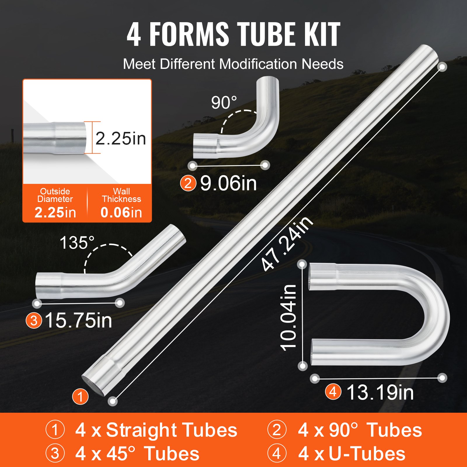 VEVOR DIY Universal-Auspuff-Kit 16-tlg. Auspuffrohr-Kit Auspuffsystem 57,15mm