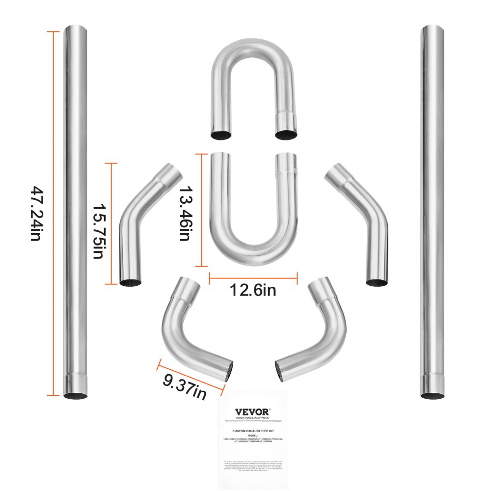 VEVOR Auspuff-Set 8-teilig DIY Universal Auspuff aus verzinktem Stahl 76,2 mm mit Steckverbindung & großem Auspuffrohr, rostfreies Auspuffrohr für Abgassystem, für Garage Autowerkstatt 4S-Laden