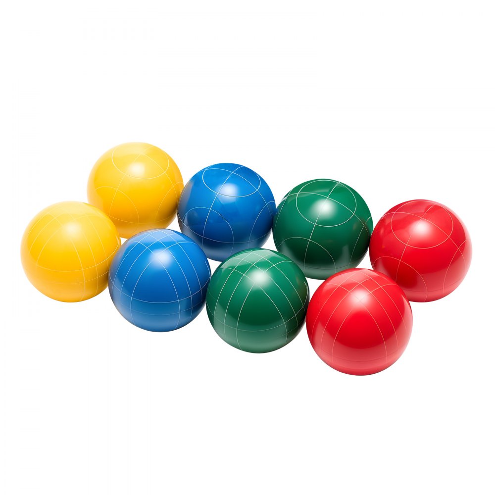 VEVOR Boccia Set mit 8 Harzkugeln (100 mm) & Kügelchen &Tragetasche (schwarz) & Messseil, Rot/Grün/Blau/Gelb, für 2 bis 8 Spieler, Boccia Spielset für Strand Rasen Familiengarten Outdoor
