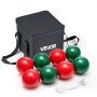 VEVOR Boccia Set mit 8 Harzkugeln (107 mm) & Kügelchen &Tragetasche (schwarz) & Messseil, Rot & Grün 2 Farben, für 2 bis 8 Spieler, Boccia Spielset für Strand Rasen Familiengarten Outdoor