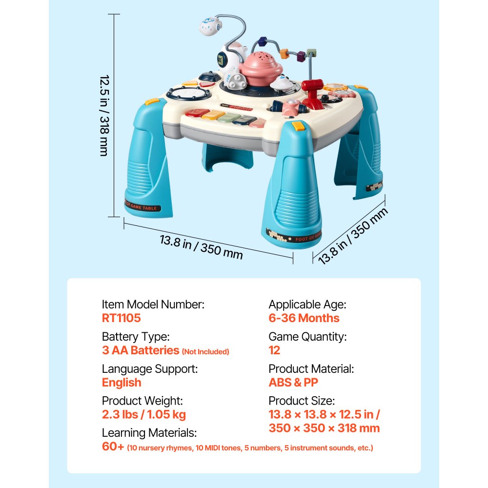 VEVOR Aktivitätstisch, Spieltisch inkl. 12 Spiele & 60 Klangquellen, Lerntisch mit Weltraumthema, Sanft Leuchtendem Sternenprojektor, Interaktiver Kindertisch, Entdeckertisch für Kinder ab 6 Monaten