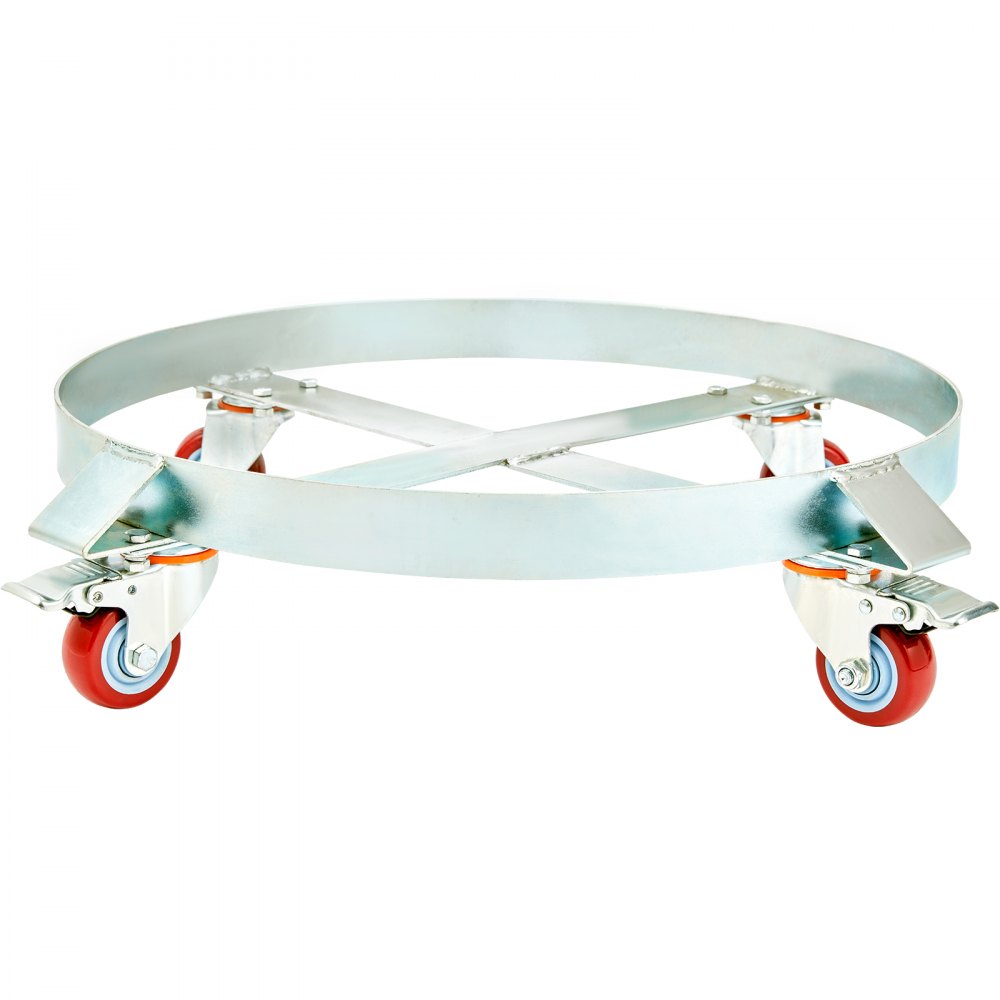 VEVOR 2x Drum Roller 250L Transport Roller Carbon Steel Roller Board Inner Diameter Ø 607mm Drum Trolley with 4 Universal Wheels with Brakes Rolling Cart Transport Cart for Transporting Drums up to 454kg