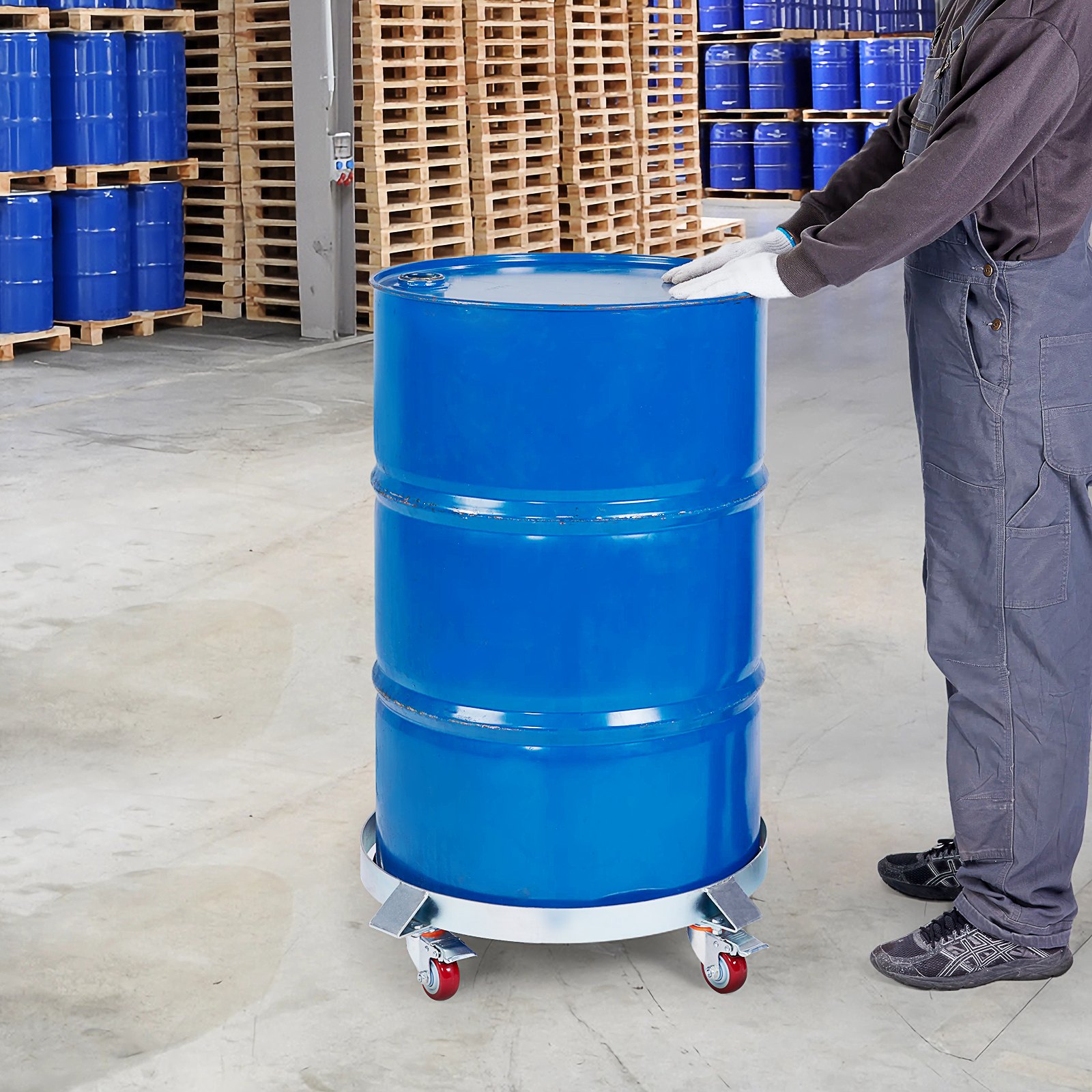 VEVOR 2x Drum Roller 250L Transport Roller Carbon Steel Roller Board Inner Diameter Ø 607mm Drum Trolley with 4 Universal Wheels with Brakes Rolling Cart Transport Cart for Transporting Drums up to 454kg
