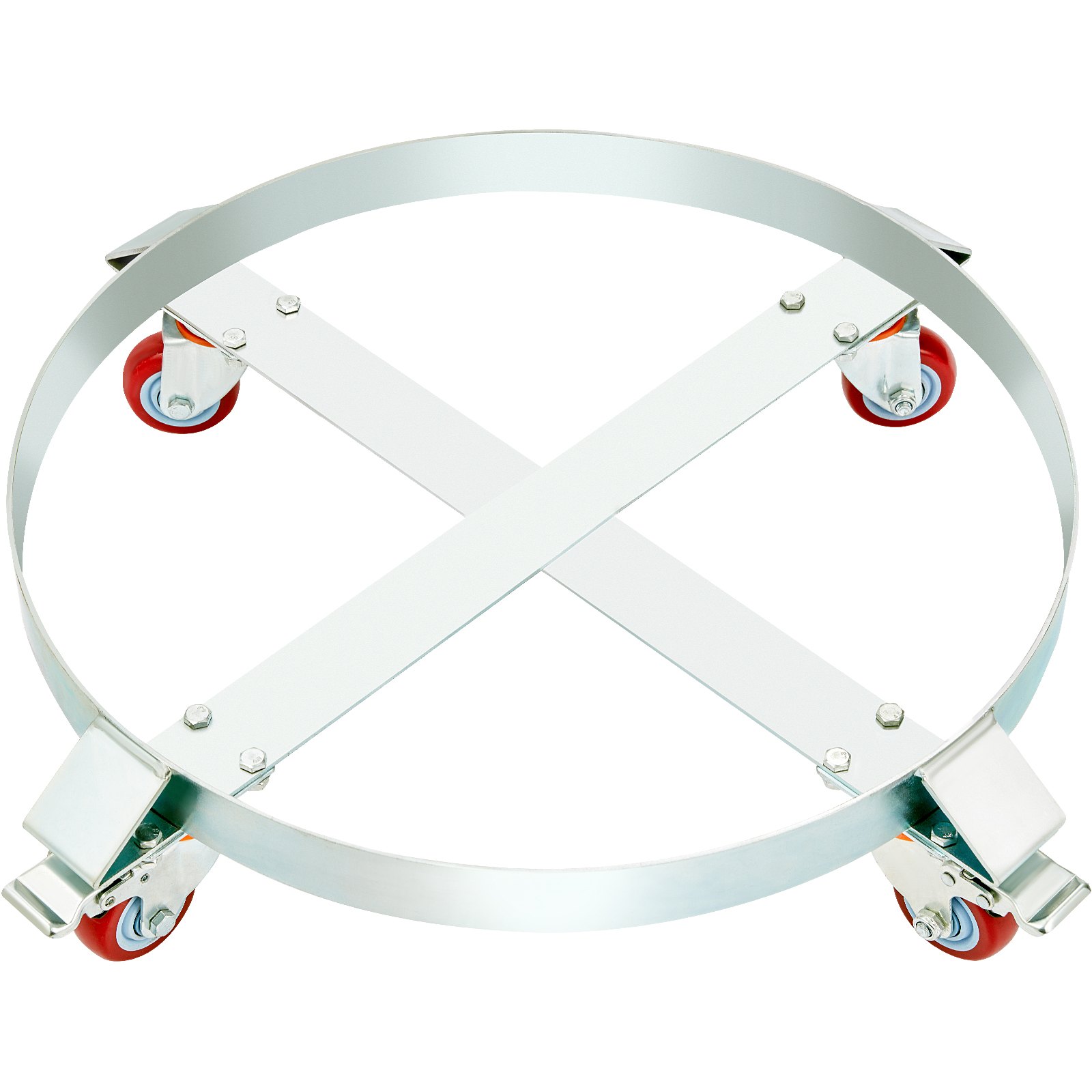 VEVOR 2x Drum Roller 250L Transport Roller Carbon Steel Roller Board Inner Diameter Ø 607mm Drum Trolley with 4 Universal Wheels with Brakes Rolling Cart Transport Cart for Transporting Drums up to 454kg