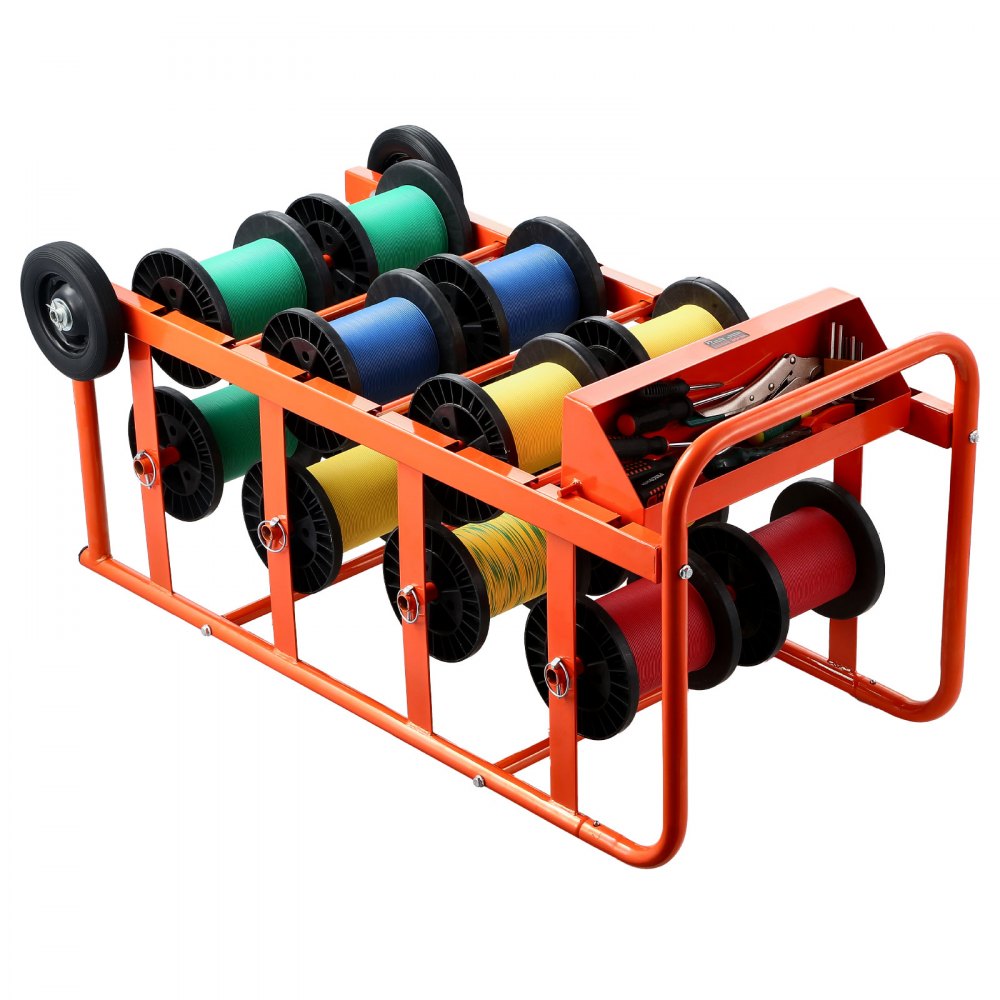 VEVOR Drahtspulenhalter 440x385x970 mm, 11 Querstangen, rollender Kabelspulenspender, freistehendes Kabelregal mit Ablagefach, 136 kg Kapazität, für Elektro-, Industrie- und Einzelhandel