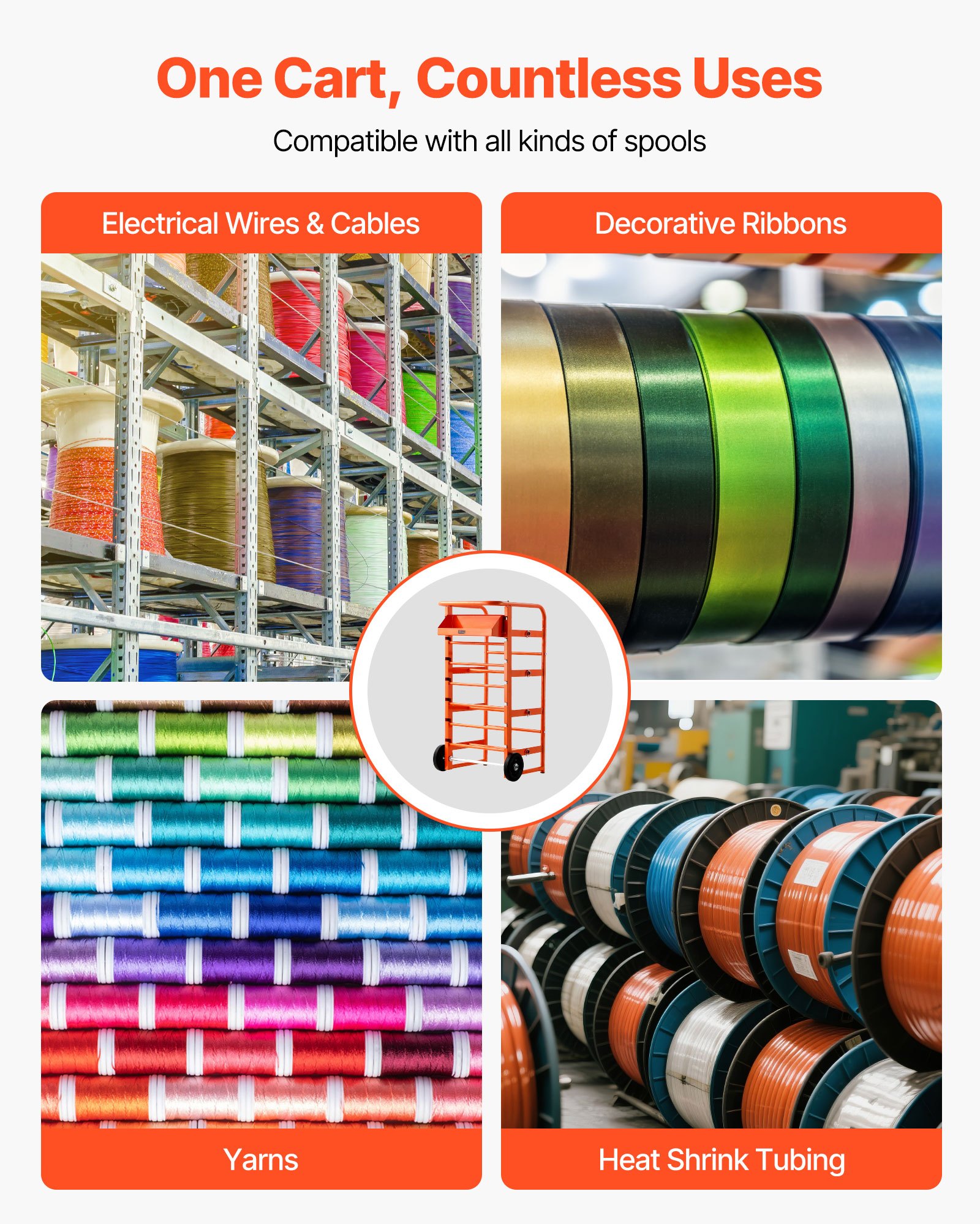 VEVOR Drahtspulenhalter 440x385x970 mm, 11 Querstangen, rollender Kabelspulenspender, freistehendes Kabelregal mit Ablagefach, 136 kg Kapazität, für Elektro-, Industrie- und Einzelhandel