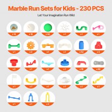 VEVOR Kugelbahn-Set 230-teilig mit motorisiertem Aufzug, mit 15 Plastikmurmeln, Murmel-Labyrinth Baustein-Denkspiel, pädagogisches Lernrennbahn-MINT-Spielzeug, für Kinder ab 3 Jahren