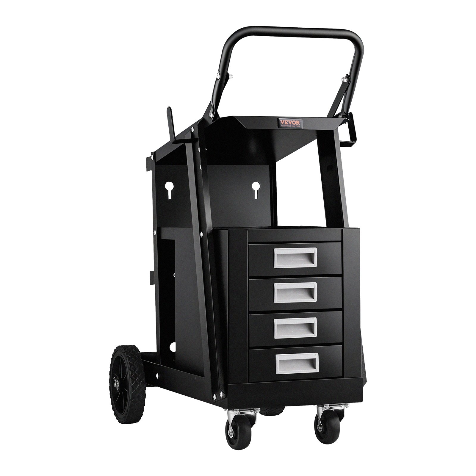 VEVOR Schweißwagen 2 Ablageflächen mit 4 Schubladen Schweißmobil Max. 100-120kg Wagen für Schweßgeräte mit 2 Gasflaschenhalterung Ideal für Handschweißen Schutzgasschweißen Argon-Lichtbogenschweißen