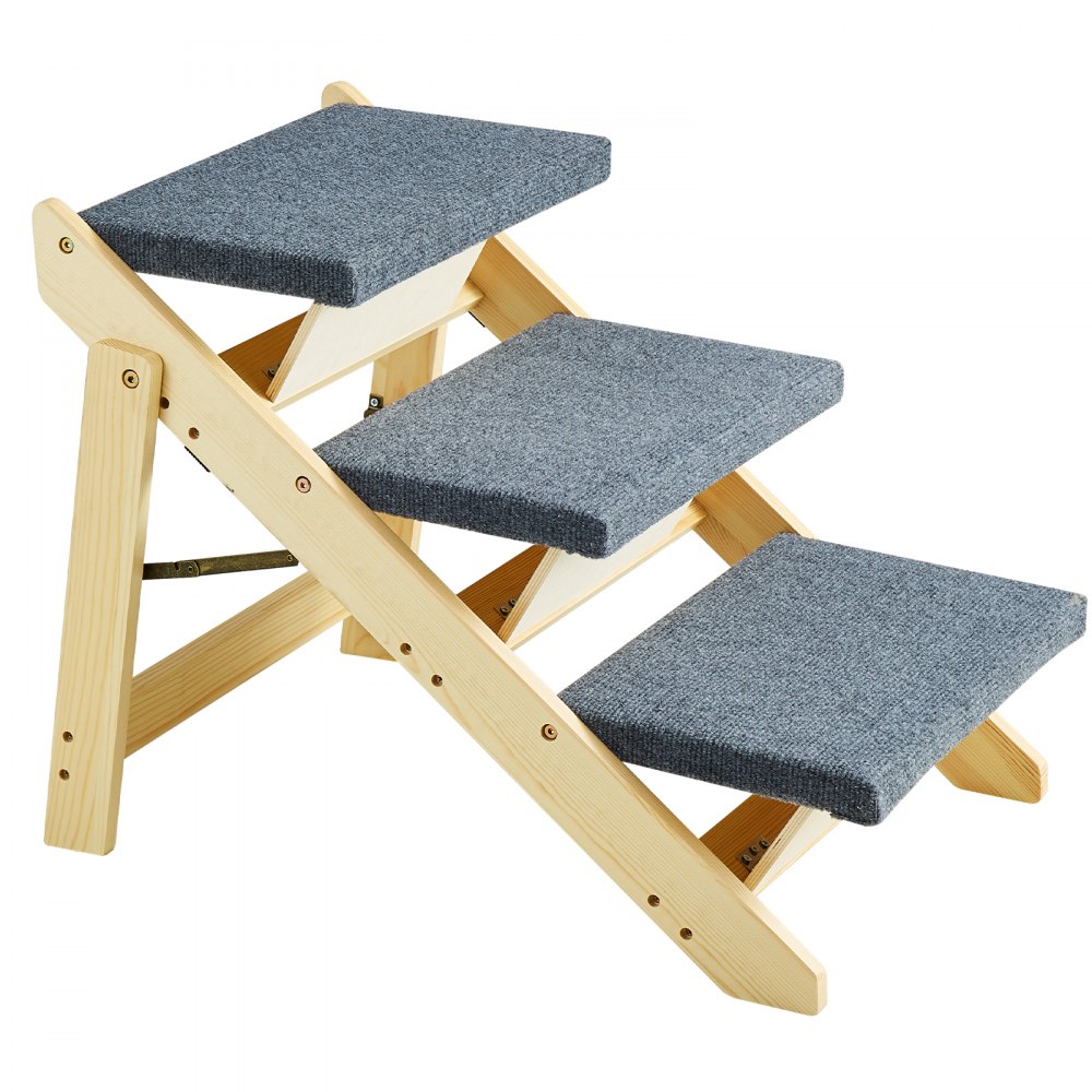 VEVOR Holz-Haustiertreppe/Haustierstufen, 2-in-1 faltbare Hundetreppe aus Holz für Betten, Sofas und Autos, Hundetreppe und Rampe mit 3 Stufen für kleine, mittelgroße und große Haustiere, bis zu 68 kg