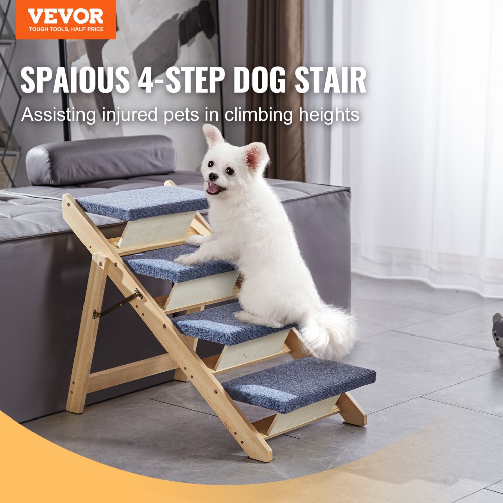 VEVOR Holz-Haustiertreppe/Haustierstufen, 2-in-1 faltbare Hundetreppe aus Holz für Betten, Sofas und Autos, Hundetreppe und Rampe mit 4 Stufen für kleine, mittelgroße und große Haustiere, bis zu 68 kg