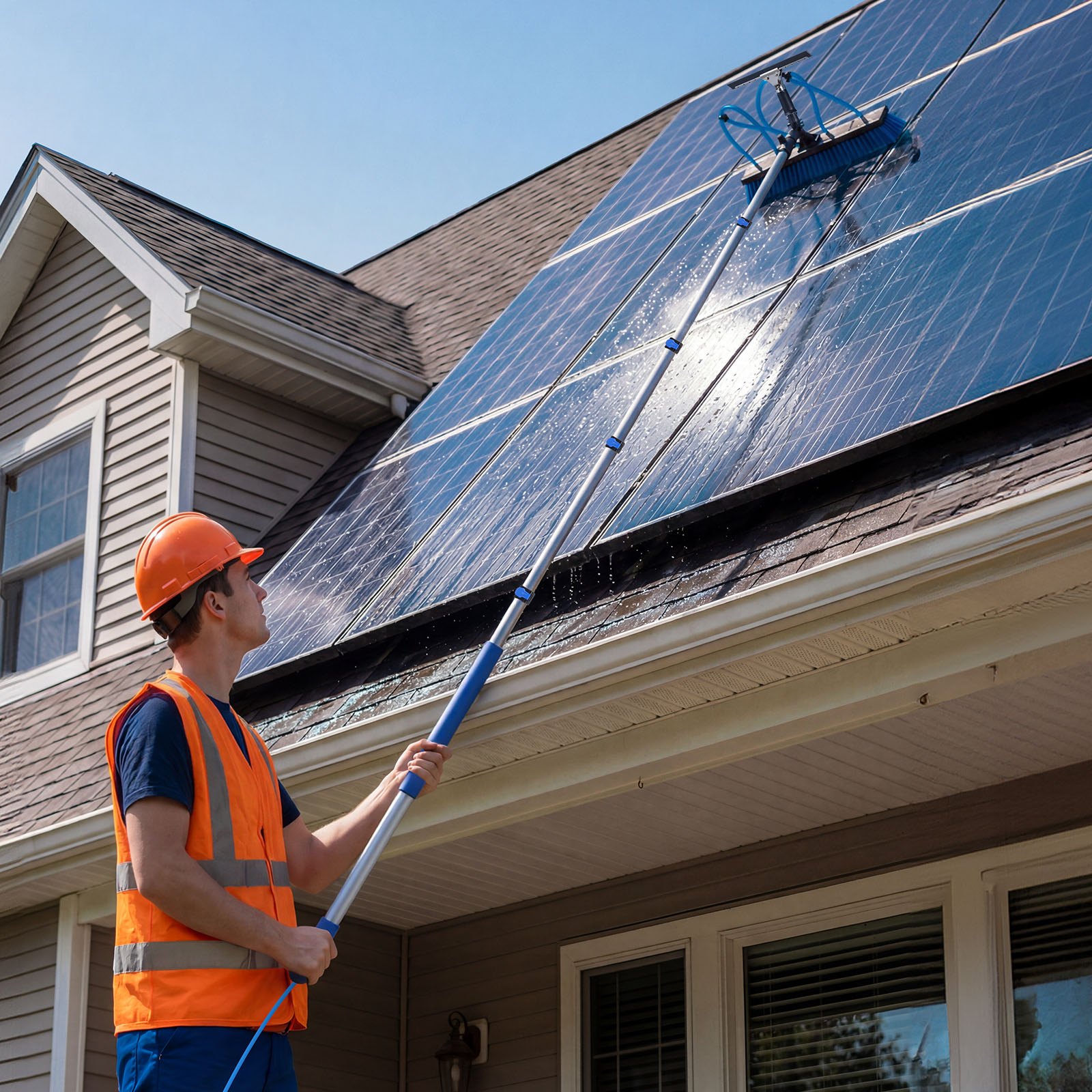 VEVOR Solar Panel Cleaning Kit, 4.6 m, Water Fed Pole Kit with Cleaning Brush, Squeegee, Soap Dispenser, Extendable Aluminum Telescopic Pole, 180° Rotatable Brush Head, for Roof Mounted Solar Panels