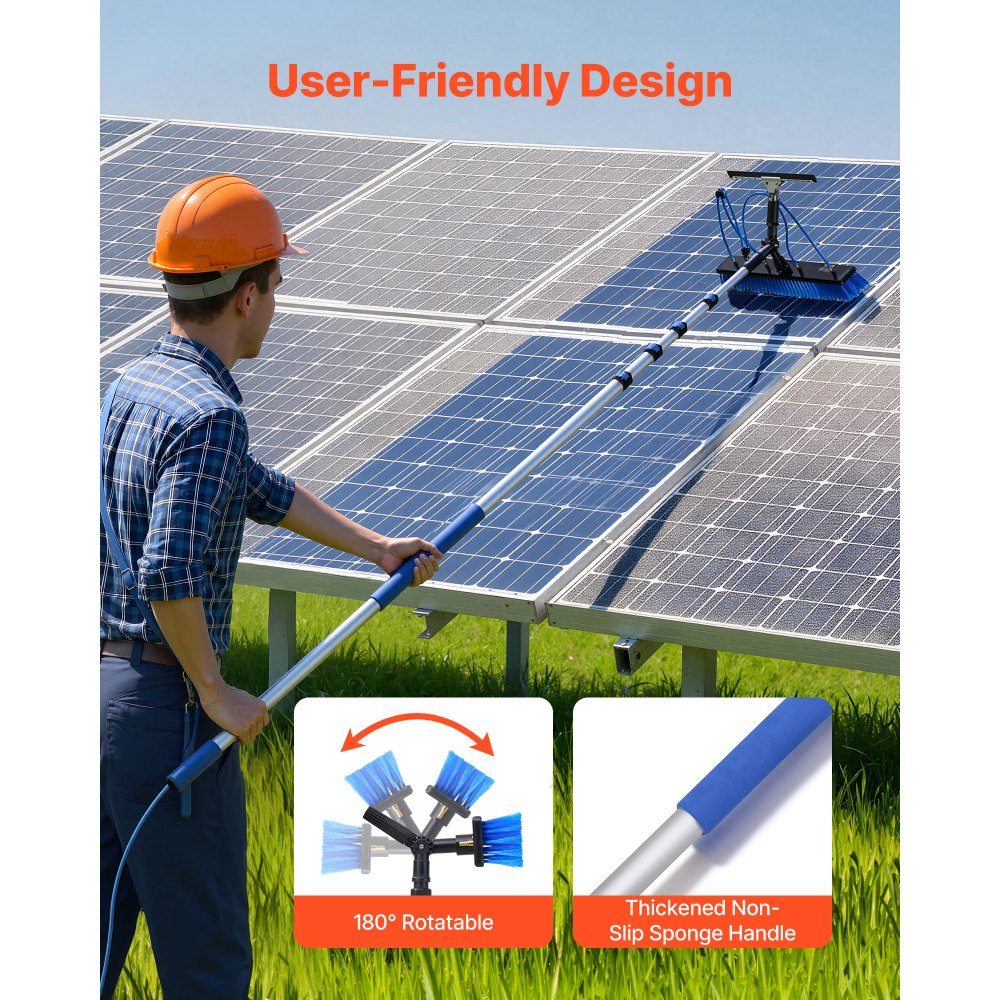 VEVOR Solar Panel Cleaning Kit, 7.99 m, Water Fed Pole Kit with Cleaning Brush, Squeegee, Soap Dispenser, Extendable Aluminum Telescopic Pole, 180° Rotatable Brush Head, for Roof Mounted Solar Panels