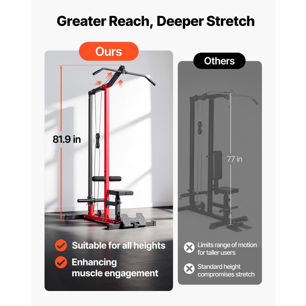 VEVOR Latzugstation, 2-in-1 Latzugturm, ca. 227 kg Belastbare Gewichtsauflage, Kraftstation mit Latzugstange, Krafttraining für Rücken Arme Schultern, Latzugmaschine für Fitnesscenter Zuhause, Schwarz
